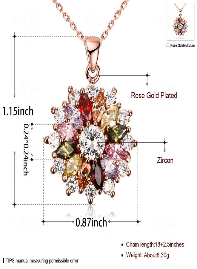 WSKFLY Colorful Snowflake Pendant Necklace, Rose Gold Plated Multi Gemstone Necklaces Marquise Cubic Zirconia Necklace for Women, 18+2 inch - Image 2